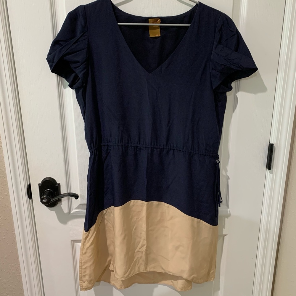 Anthropologie Ali Ro Color Block Navy and Beige Silk Dress sz10